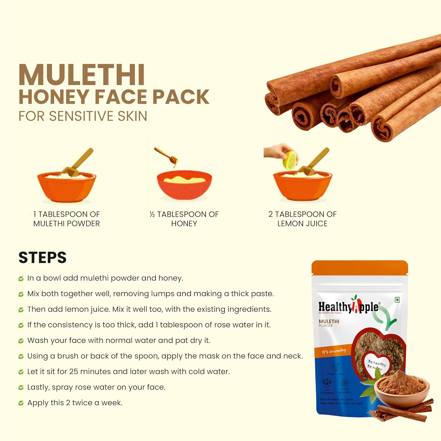 Healthy Apple Organic Liquorice/Mulethi Powder/Athimathuram Powder for Skin Whitening, Hair Care and Face - 250GM