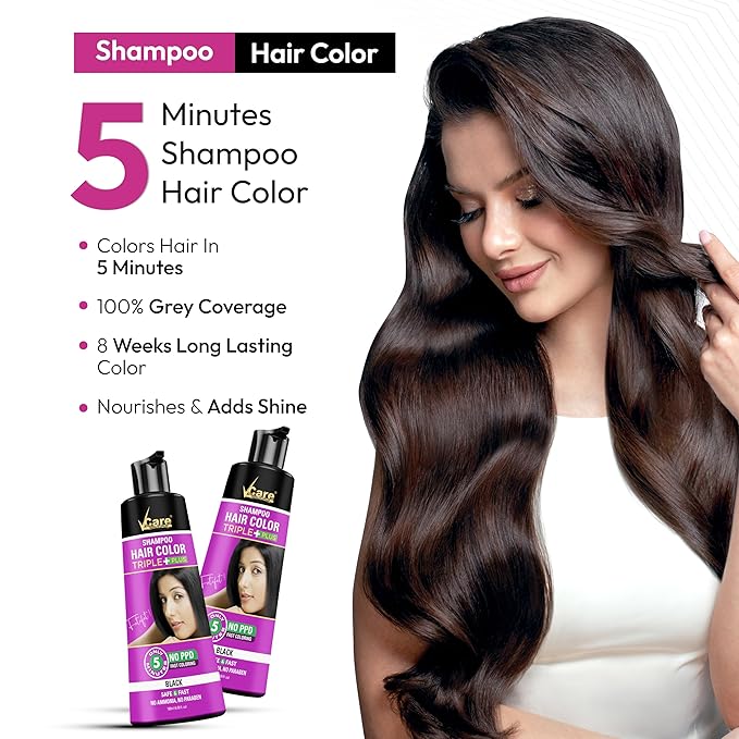 VCare Shampoo Hair Colour Shampoo-Black -  180 ml