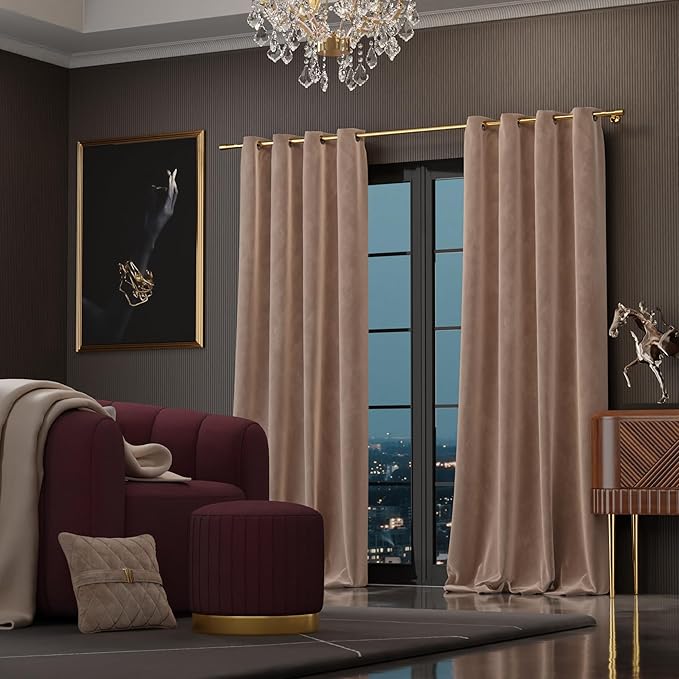 Stoa Paris Curtain for Home Single pc PatternedVelvet Curtain for Door Colour Parisian Blush