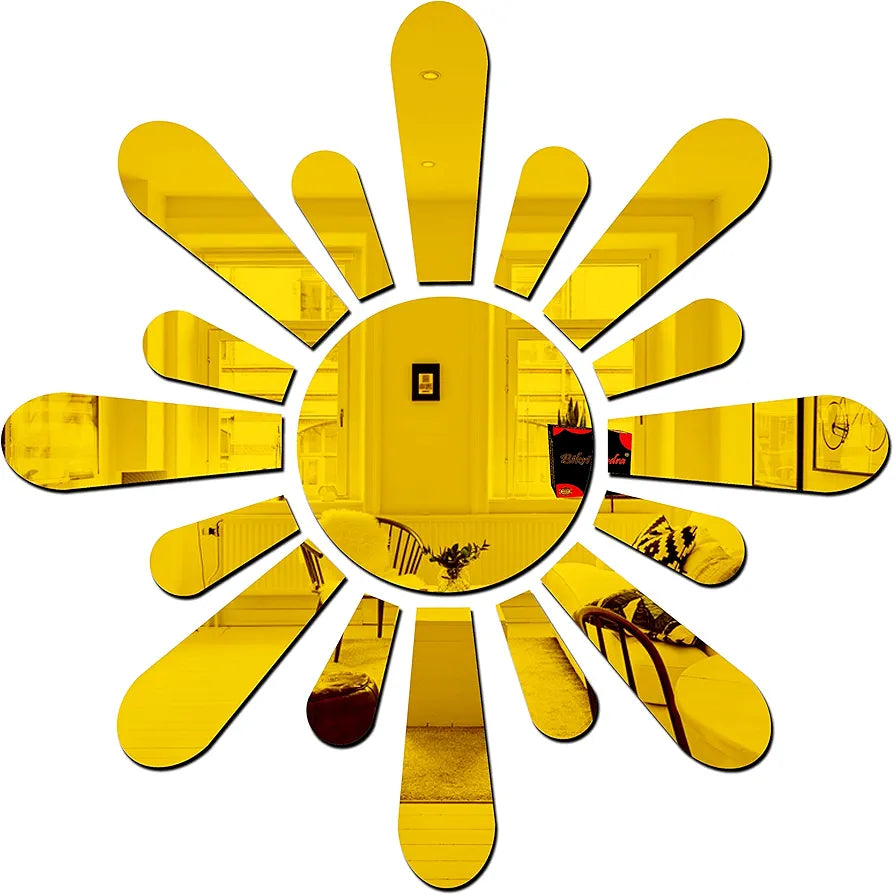 Bikri Kendra Sun Golden Model-12 Mirror Stickers for Wall, Acrylic Mirror Wall Decor Sticker