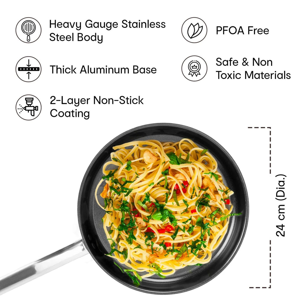 Anko Australia Non-Stick Stainless Steel Frying Pan 24cm 4mm 2-Layer Grill Pan Induction PFOA Free