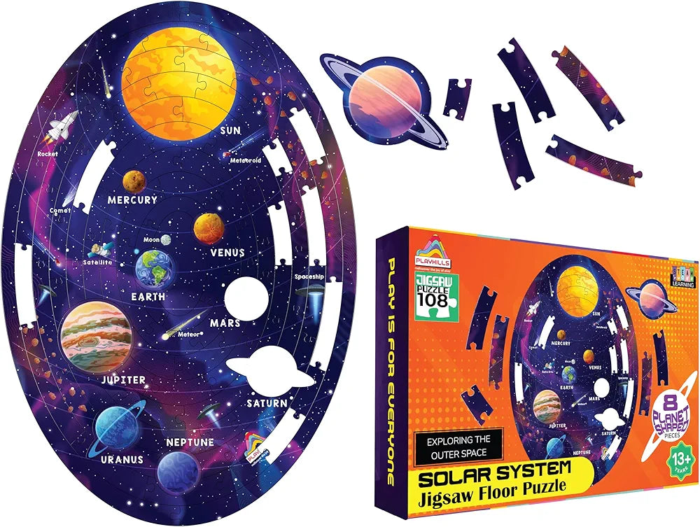 palyhills Amazing Outer Space Solar System 108 Pieces Jigsaw Floor Puzzle with Planet-Shaped-Pieces Mega Jigsaw Floor Puzzle 45 x 30 CM for Kids Age 6+ Years