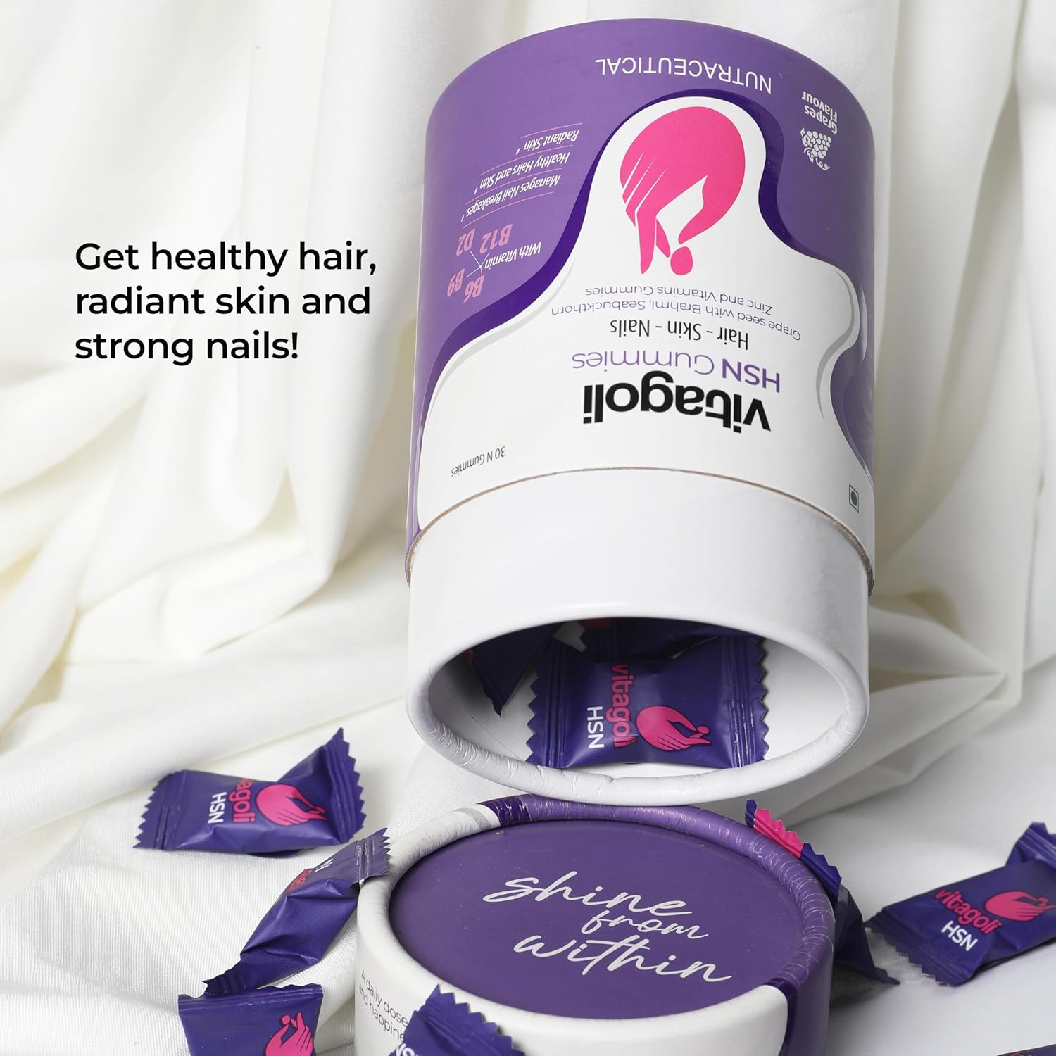 Hair, Skin & Nail Gummies for Women | With Ketricho, Biotin, Sea buckthorn, Grape Seed, Brahmi & Multivitamin |Zero Sugar | Supports Stronger Hair, Glowing Skin & Healthy Nails | 30 Gummies