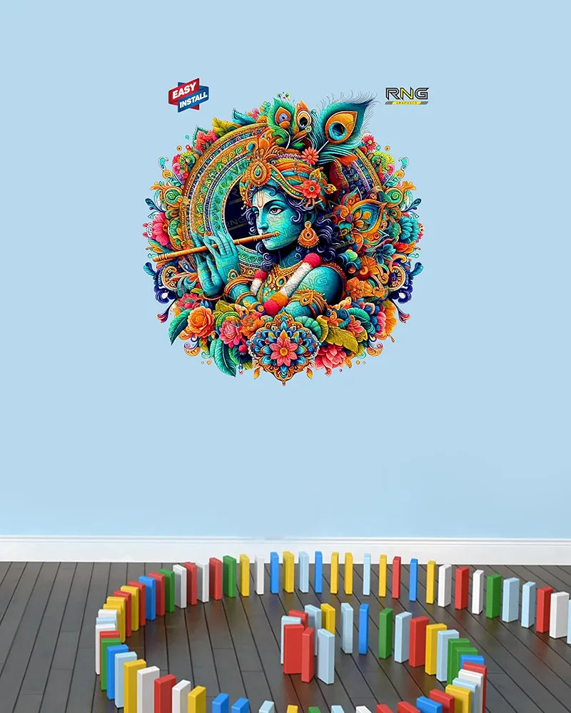 Rng Graphics Pvc Vinyl Vibrant Little Krishna Wall Art krishna Wall Sticker Multicolor 51 Cm X 48 cm DW-147L