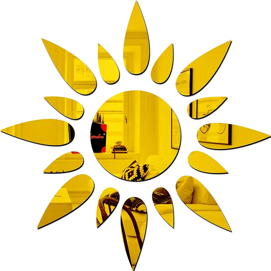 Bikri Kendra Sun Golden Model-10 Mirror Stickers for Wall, Acrylic Mirror Wall Decor Sticker