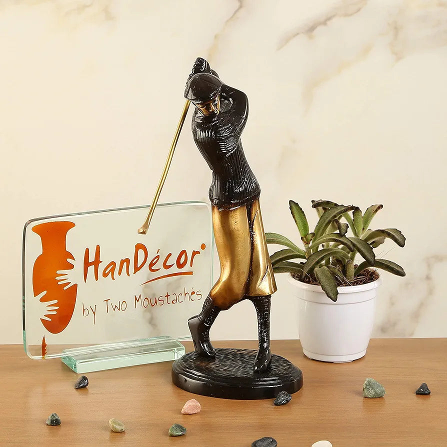 Two Moustaches Golfer Shot Brass Showpiece Figurine