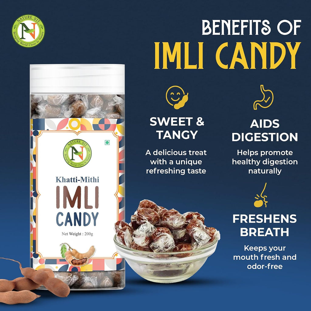 NatureVit Imli Candy 200g | Khatti Meethi Imly, Chulbuli Emli Tamarind Twist Candy, Twisted Emly | Tamarind Candy Soft Chewy Digestive Treat