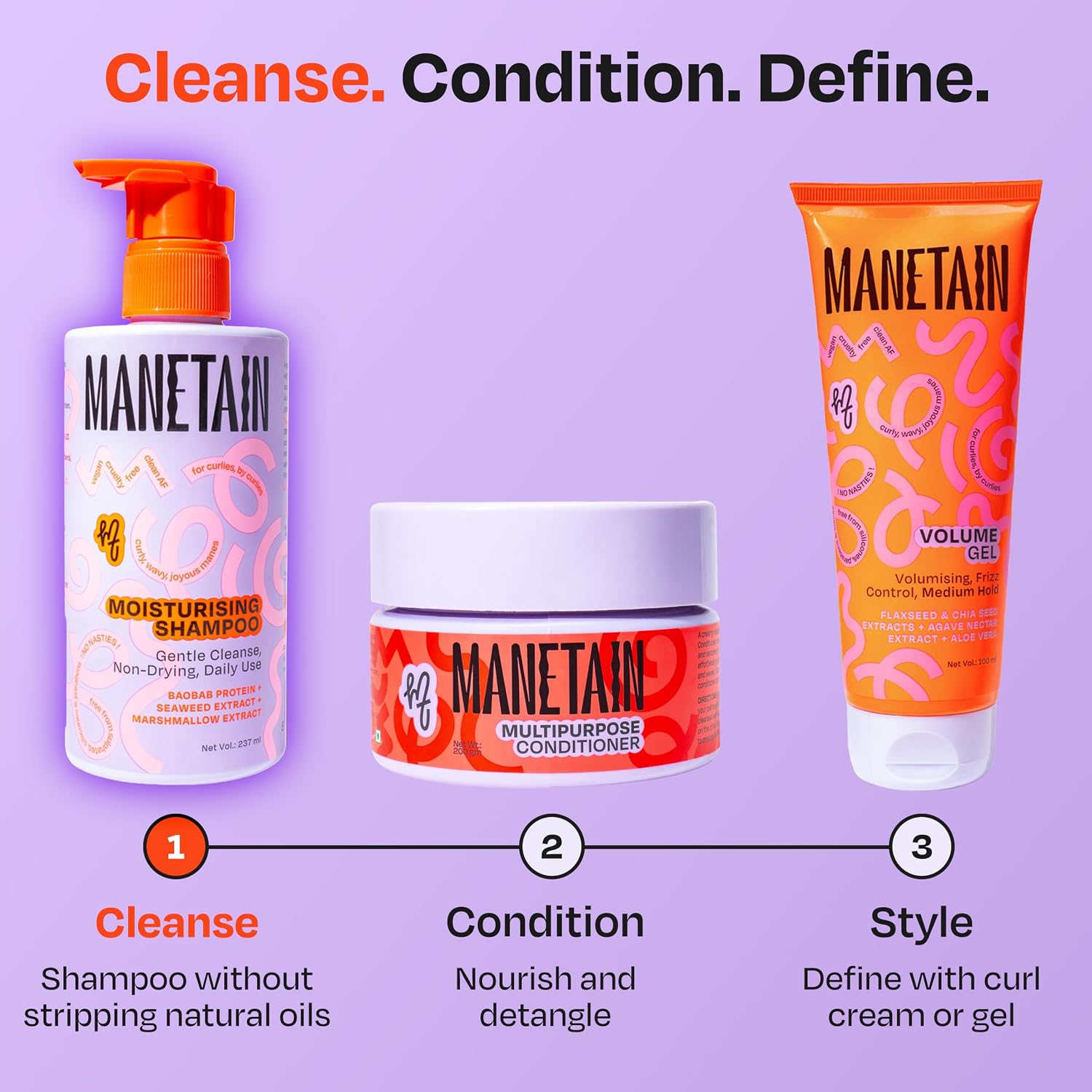 MANETAIN Moisturising Shampoo 237ml for Curly, Dry & Frizzy Hair | Sulphate & Paraben Free | Hydrates & Strengthens with Baobab Protein, Seaweed & Marshmallow Extract | CG-Friendly, Gentle Cleanser for Soft, Defined Curls