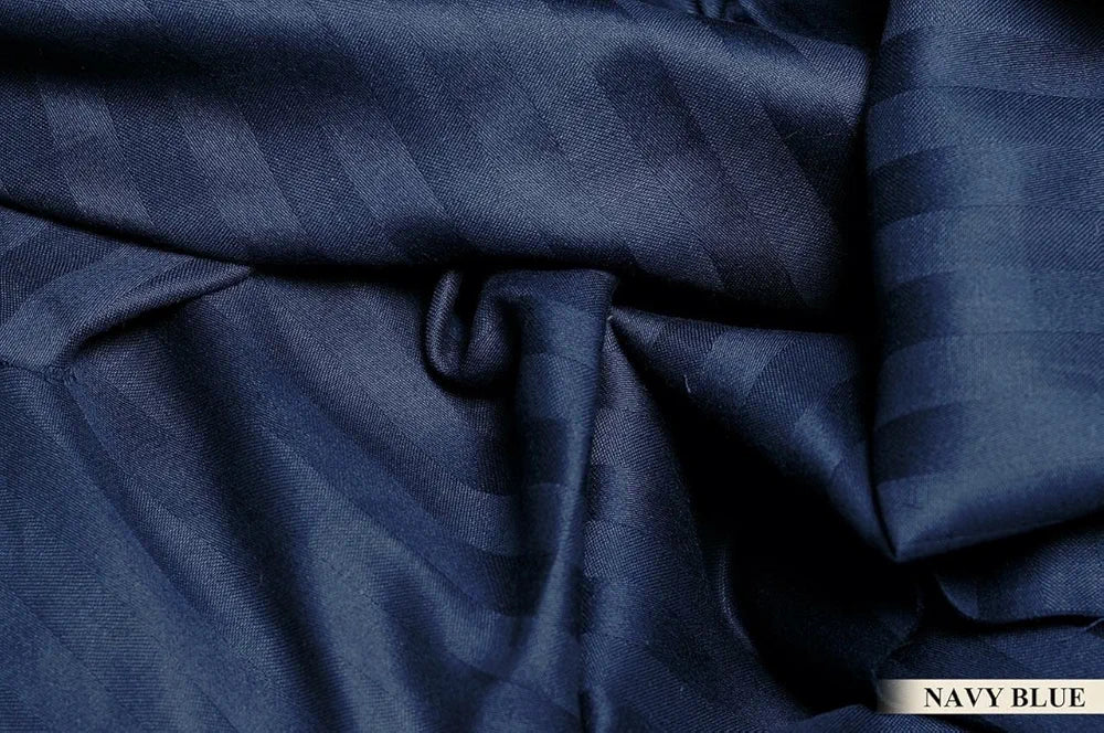 Trance Home Linen Zippered 100% Cotton 200 TC Satin Stripe Queen Duvet Cover Quilt Cover with 2 Pillow Covers Colour Navy Blue