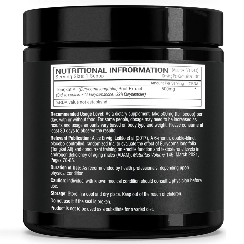 GREENDORSE Organic Tongkat Ali Longjack Root Extract Powder, 2% Eurycomanone | 3 Months Supply | Enhanced T-Level, Stamina and Stress tolerance, Vegan Friendly, 50g