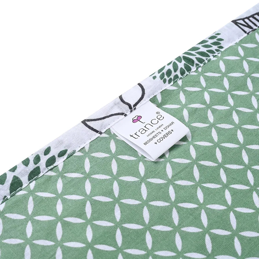 Trance Home Linen Pure Cotton Reversible Dohar Double Bed Size Ac Blanket Comforter Soft Light-Weight Bed Blanket Colour Spring Green Blue Leaves