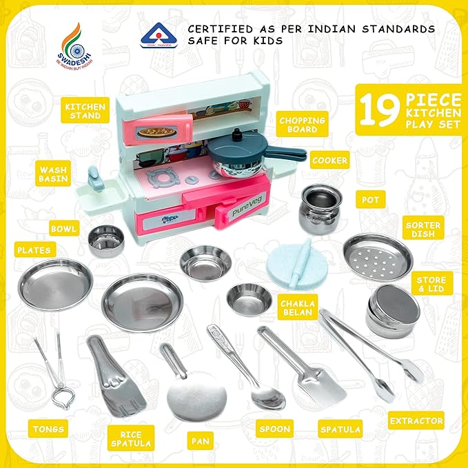 Ratna's Green House 19 Pieces Kitchen Set for Kids | A Perfect Roleplay Pretend Play Kitchen Play Set for Kids