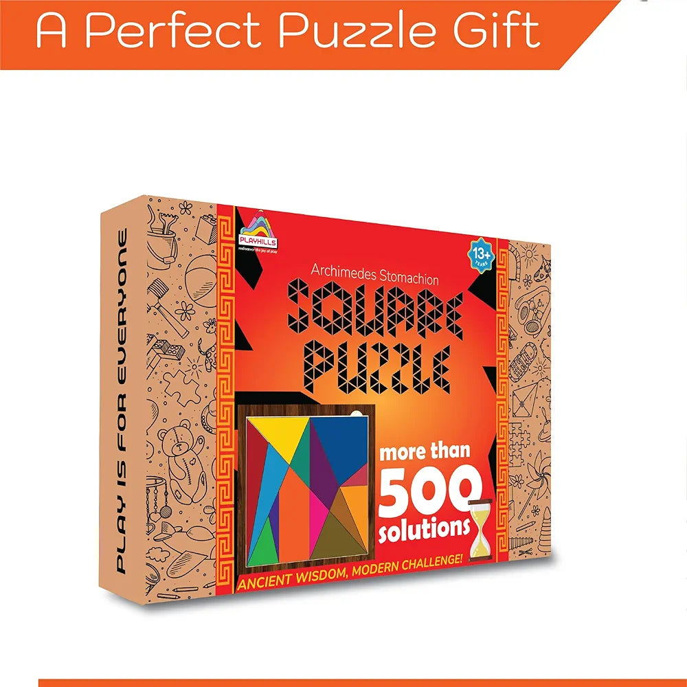 Playhills Brain Booster Fidget Play & Wooden Square Challenge: World’s First Puzzle by Archimedes High IQ Game with 500+ Solutions, Unique