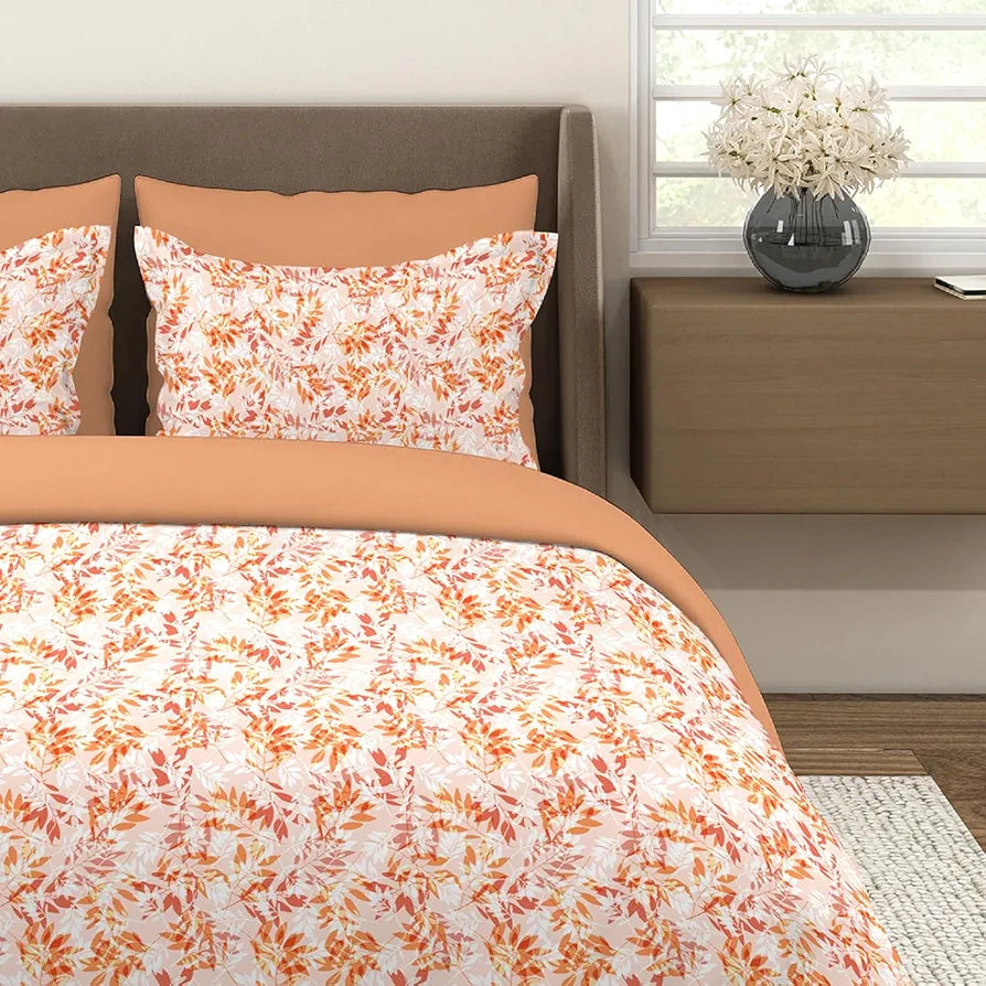 Layers Home Easy Cotton Bedsheet Set for All Seasons Lightweight 144 TC Queen Size Orange
