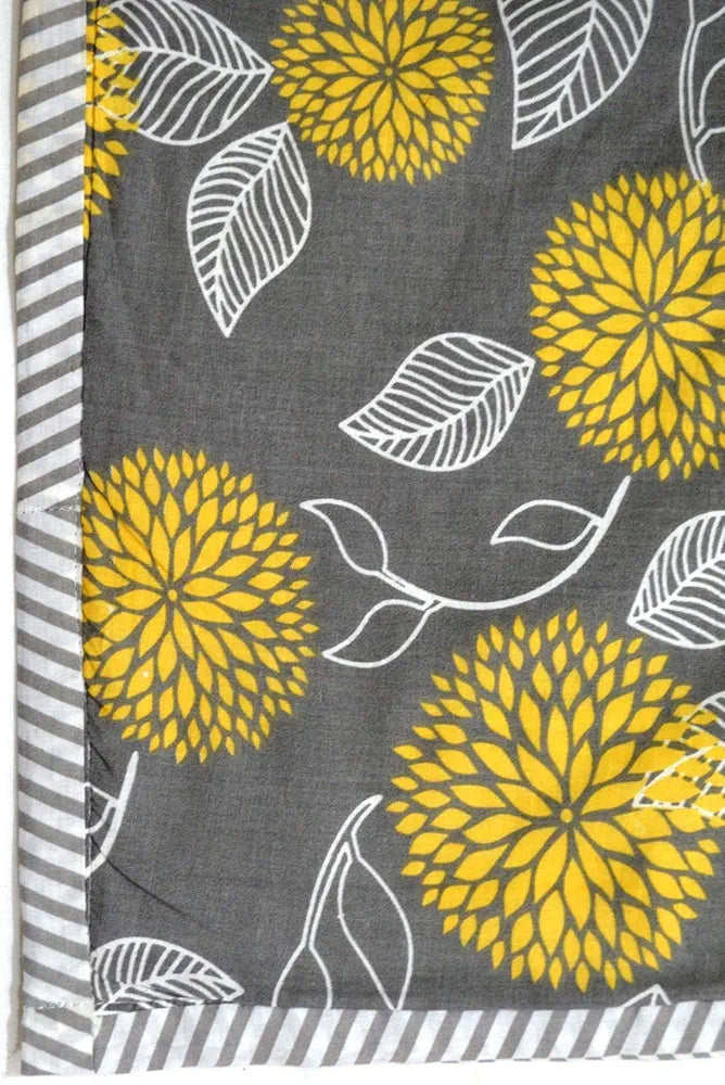 Trance Home Linen 150 GSM Pure Cotton Reversible Dohar Single Bed Size Ac Blanket Comforter Soft Light-Weight Bed Blanket 56 X 88 Inch Colour Grey Yellow Abstract
