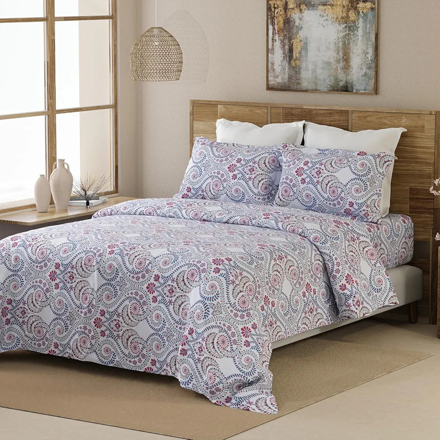 Layers Emaline Cotton King Bedsheet Set 1 King Cotton Bedsheet & 2 Pillow Covers Breathable & Anti-Wrinkle 144 TC Purple Ornate