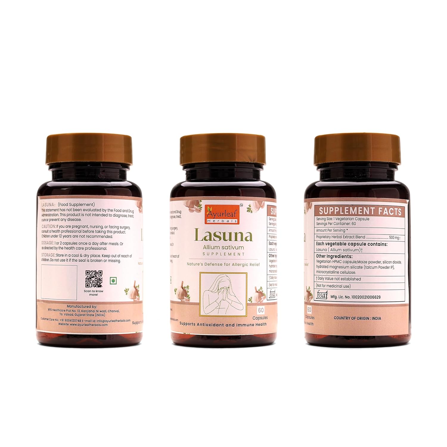 Ayurleaf Herbals Lasuna (Garlic) Capsules - 60 Caps