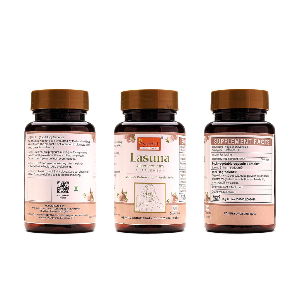 Ayurleaf Herbals Lasuna (Garlic) Capsules 60 Caps | Pack of 2
