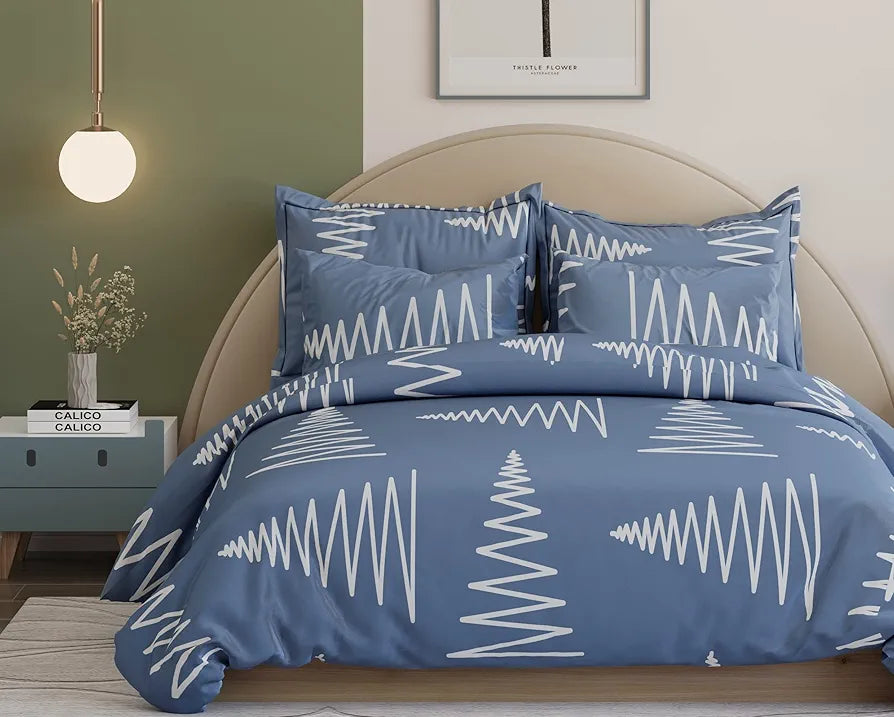The Home Style Supersoft Cotton King Size Printed Flat Double Bedsheet with 2 Pillow Cover 400 TC Dusk Blue