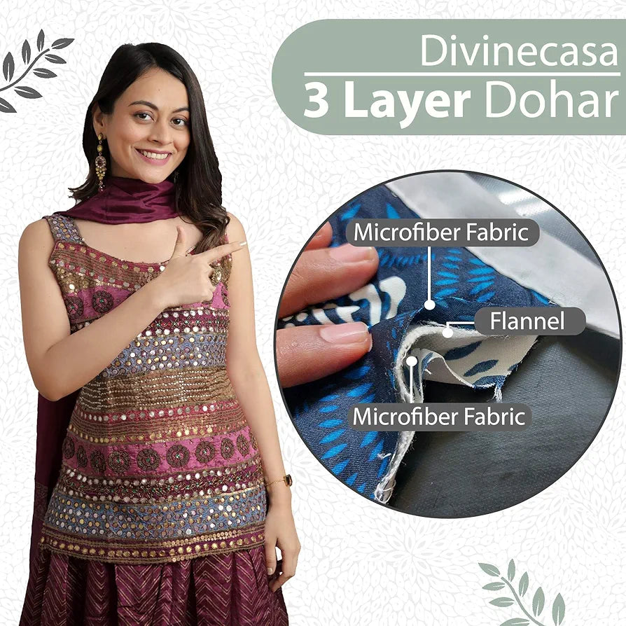 Divine Casa 120 GSM Microfiber Single Kids Dohar Soft & Lightweight Throw Blanket Floral Burst Pattern Colour Sage Green & White