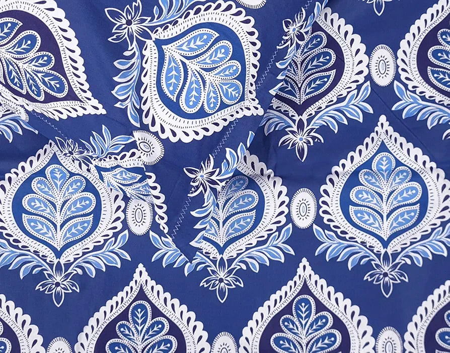 Divine Casa 144 TC 100% Cotton Double Bedsheet with 2 Pillow Covers Floral Pattern Colour Dazzling Blue