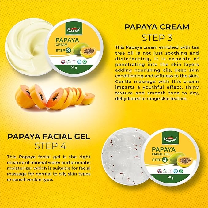 Bee One Complete 5 step Papaya Facial Kit for Radiance & Youthful Glow - 312 gms