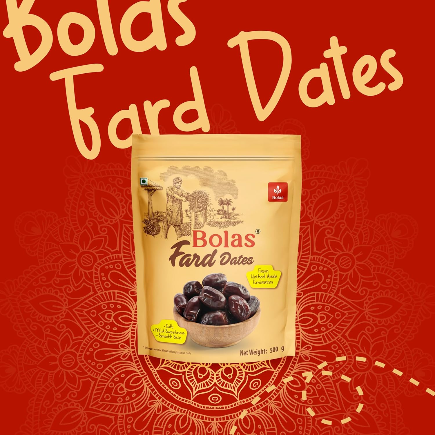 Bolas UAE Fard Dates 500g | Soft & Smooth Khajur/Khajoor | Mild Sweetness | Naturally Low-Fat | No Added Sugar | No Preservatives | Rich in Fibre | Dry Fruits