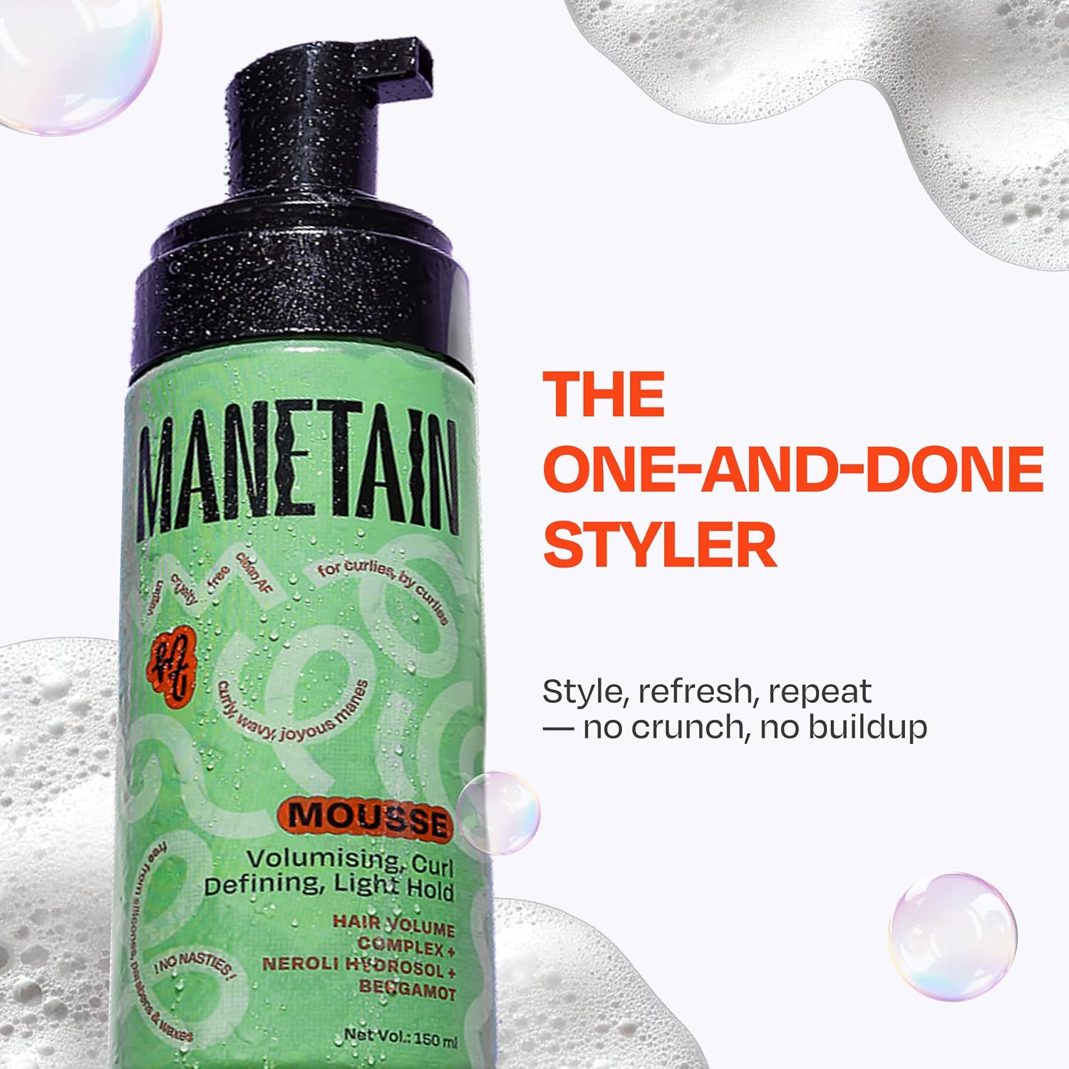 Manetain Hair Mousse 150ml | Volumizing Curl Mousse for Curly Hair | Frizz Control Hair Mousse for Women & Men | Lightweight Hair Styling Mousse for Volume, Definition & Bounce | Vegan & Cruelty Free