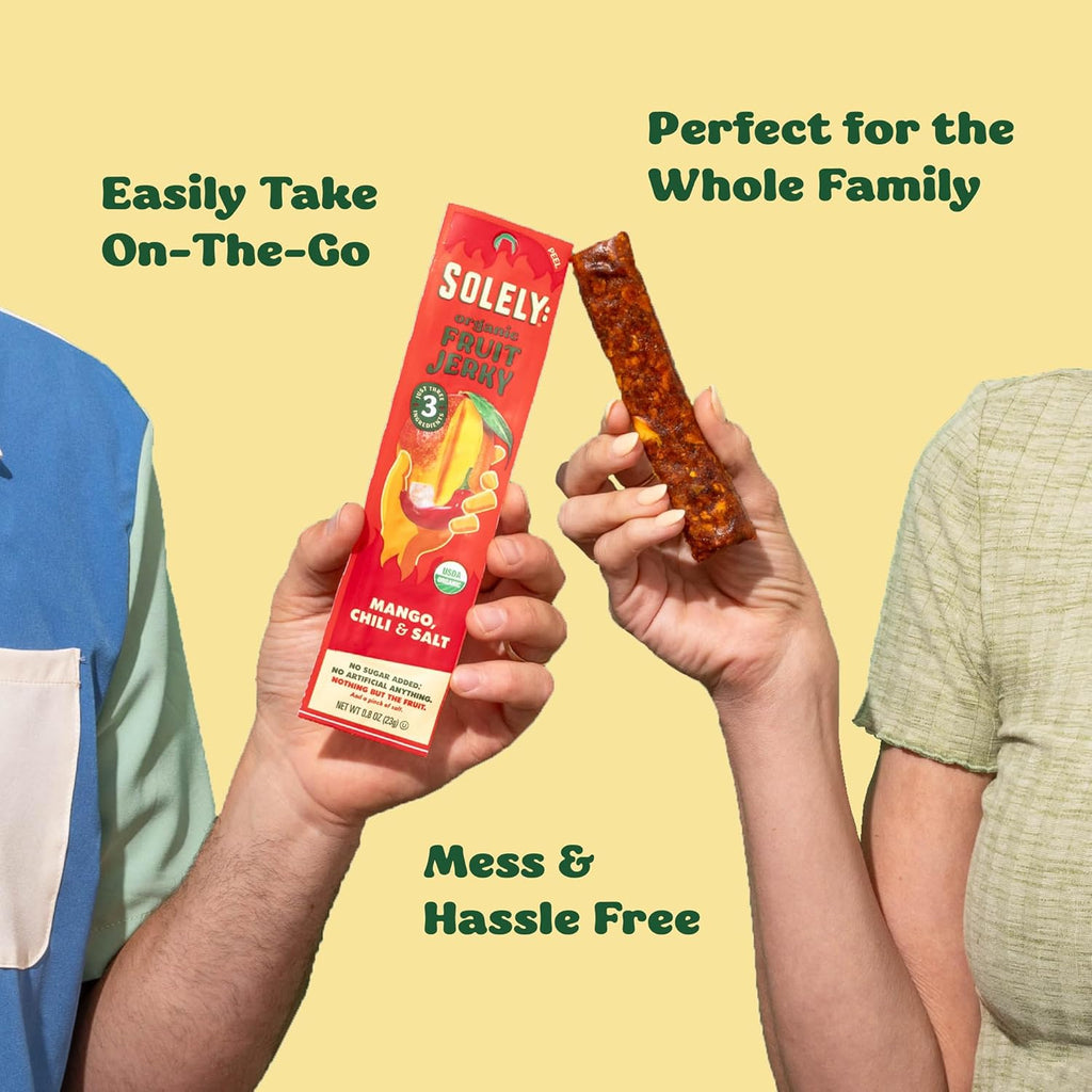 SOLELY - Organic Mango Fruit Jerky - 1 Individually Wrapped Fruit Strip - Fruit Leather Made from Dried Fruit - Healthy Snacks for Adults & Kids - Non GMO, Vegan Snacks, Shelf Stable - 0.8oz (23g)