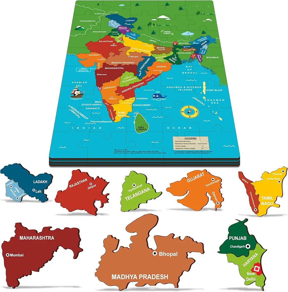 Lefan India Map & Solar System Floor Puzzle Mat for Kids – Set of 2 Educational Wooden Jigsaw Puzzles – Geography & Space Learning Toys for Boys & Girls Age 3+