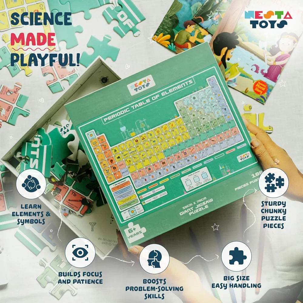 Nesta Toys Floor Puzzle & Game Periodic Table of Elements Jigsaw Puzzle, Educational Toy, Gifts for Boys & Girls Ages 6 to 14 108 pcs, 70 x 50 cm