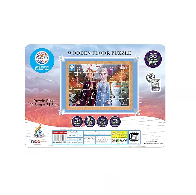 Ratnas Disney Wooden Floor Puzzle Frozen II 35 Pieces Jigsaw Puzzle Size for Kids 3+ Years