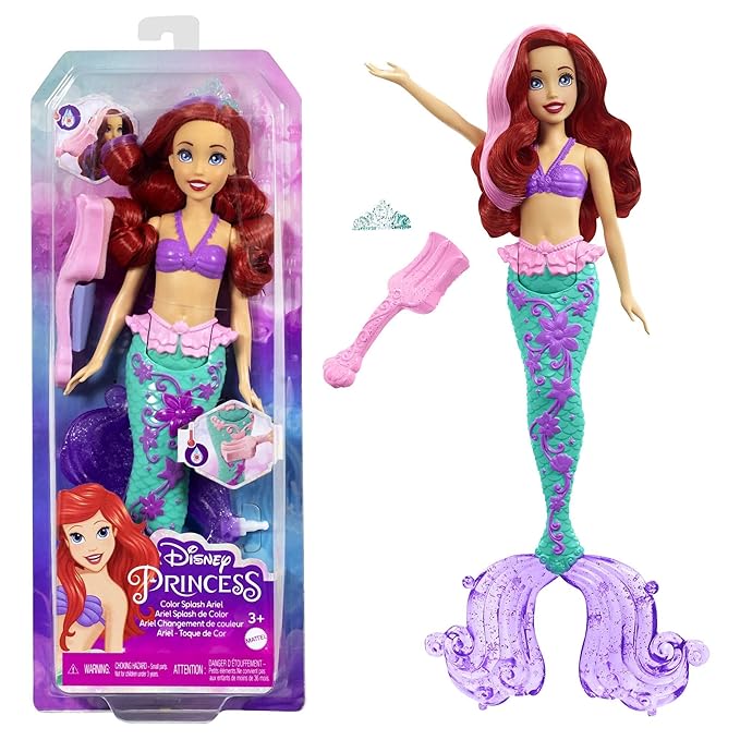 Mattel Disney Princess Toys Ariel Mermaid Doll with Color-Change Hair and Tail Color Splash