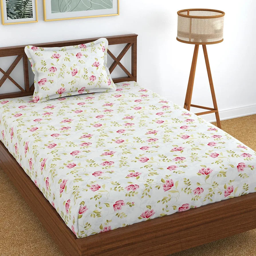 Homefab India 180 TC Glace Cotton Single BedSheet with 1 Pillow Cover Pink