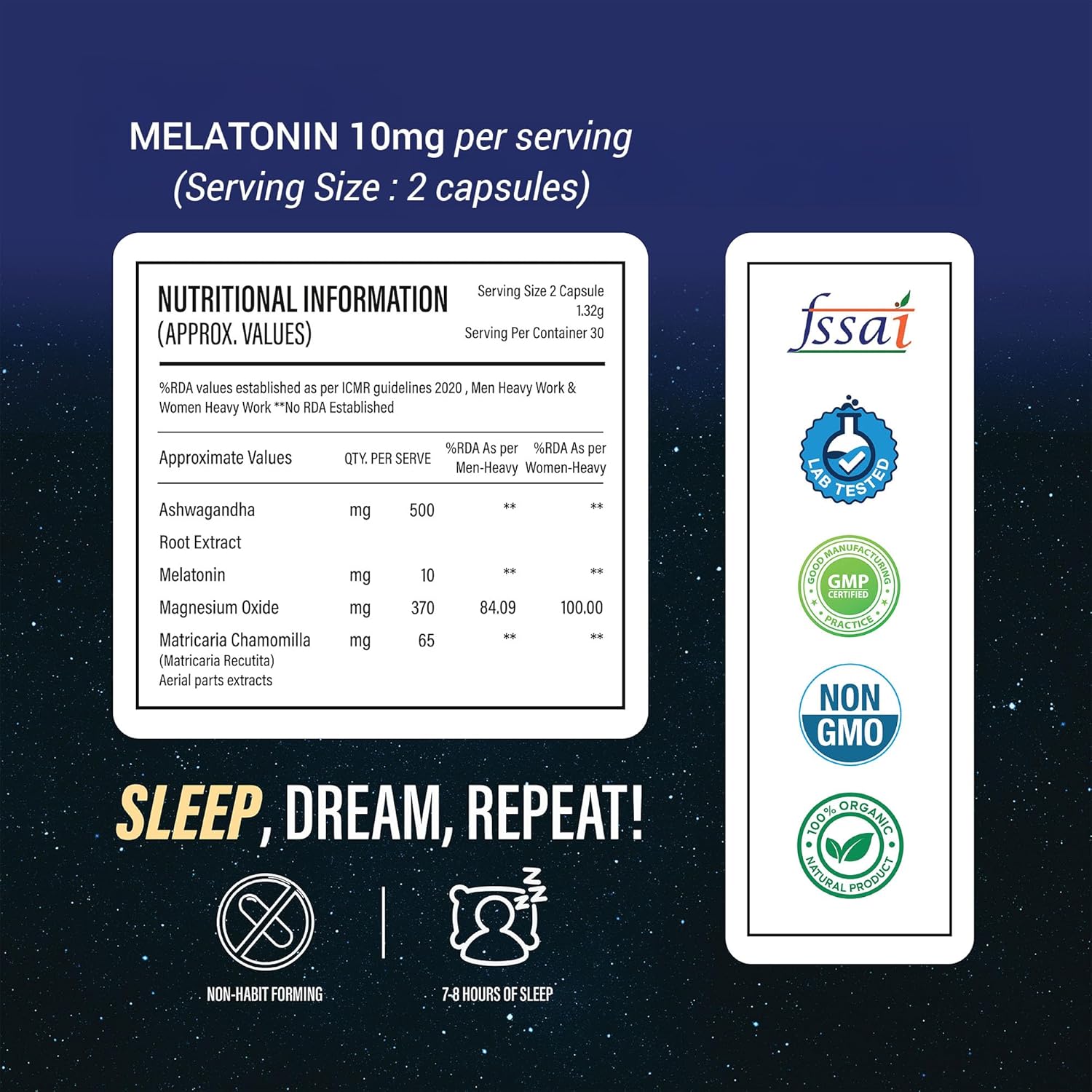 Be. On DND Magnesium Supplement for Deep Sleep & Recovery | Magnesium Capsules with Melatonin 10mg, Ashwagandha & Chamomile | Natural Sleep Supplement | Non-Habit Forming | 60 Veg Capsules