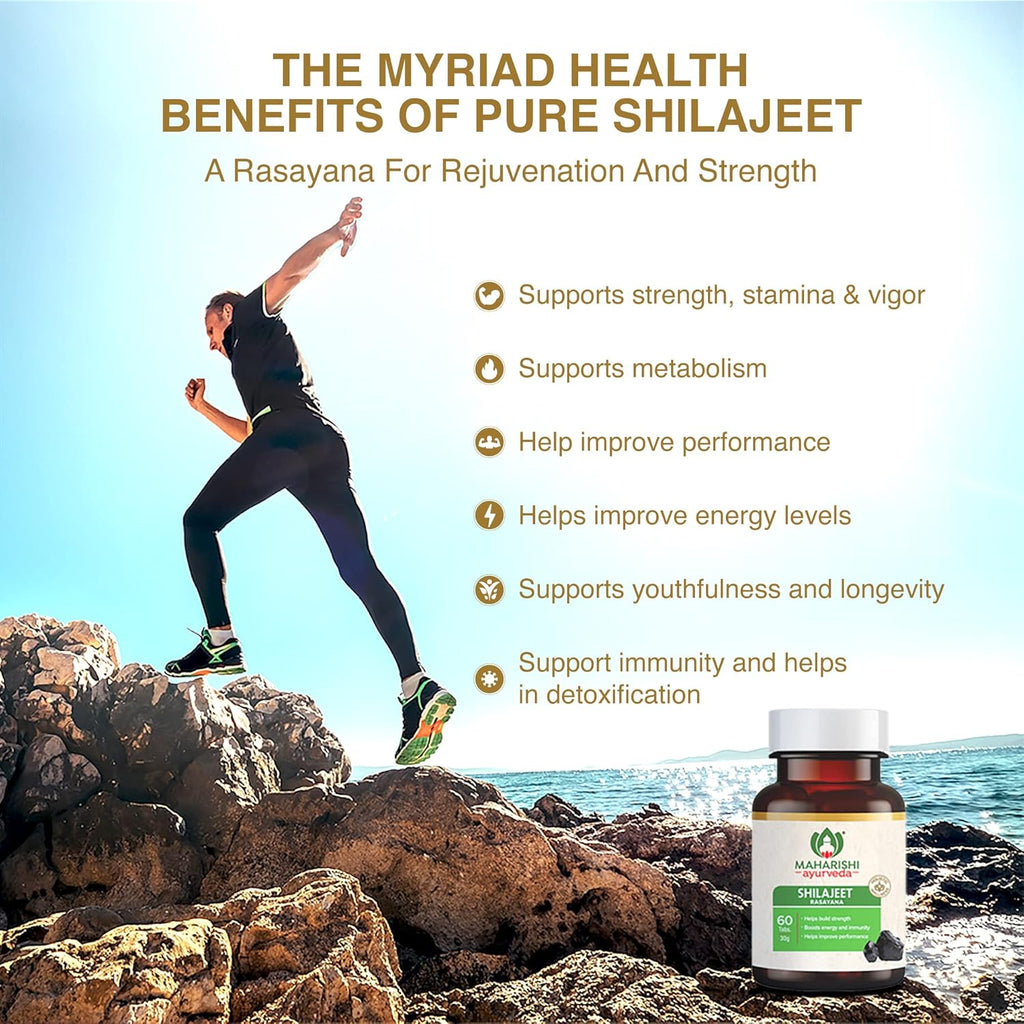 Maharishi Ayurveda Shilajeet Rasayana 500 MG | Natural & Pure Shilajit for Strength, Stamina & Endurance | 60 Tablets