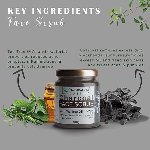 Naturaleza Castile Charcoal With Tea Tree Oil Face Scrub - 100 gms