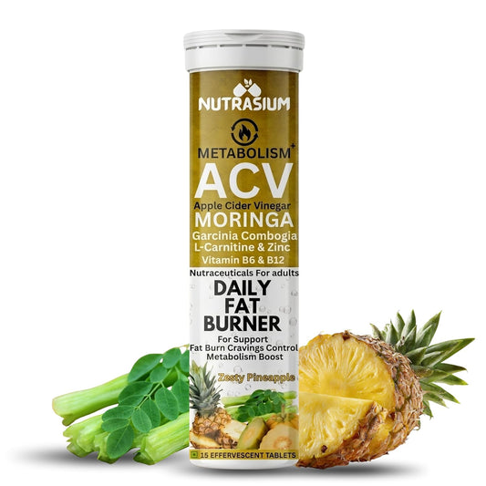 Nutrasium ACV Moringa Metabolism Plus | Apple Cider Vinegar Effervescent Tablet | For Supports Weight Loss, Control Cravings, Convert Fat Into Energy, Boost Energy & Immunity | 15 Tablets Pineapple