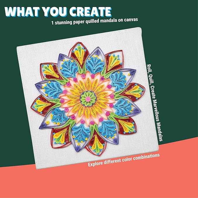 Kalakaram Mandala Quilling Kit Stripes and Tools | Diy Craft Kit for Kids and Adults | With Pre-designed Canvas Board