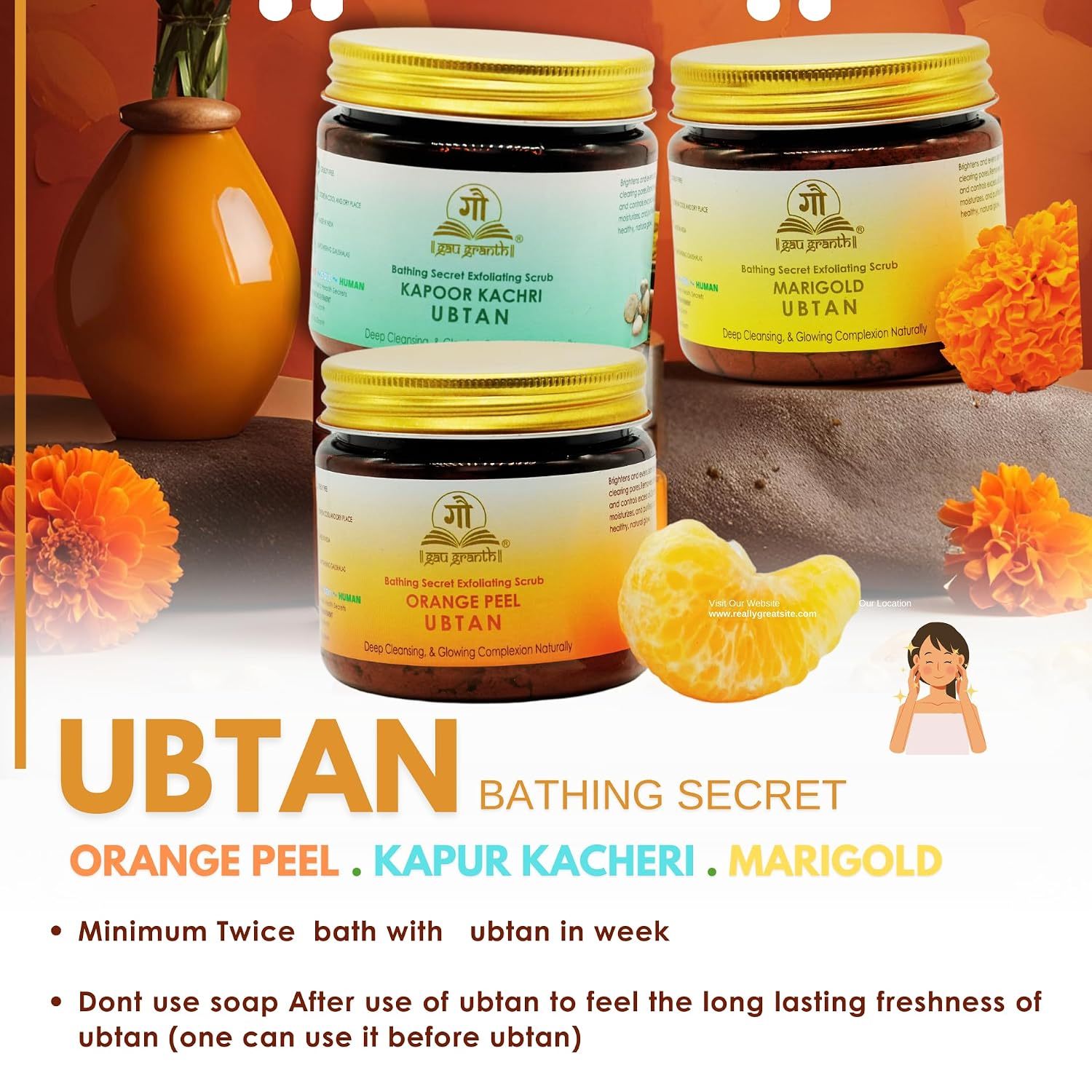 GuaGranth Ubtan Kapur Kacheri - 80G (Pack Of 1) | Sandalwood, Rose Petals, Amba Haldi, Hibiscus Petals, Amla, Red Lentil etc | Removes Dead Skin, Blackheads & Excess Oil