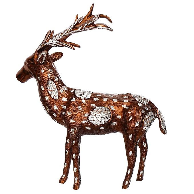 Ecraftindia Set of 2 Brown and Silver Metal Deer Statues Animal Figurines