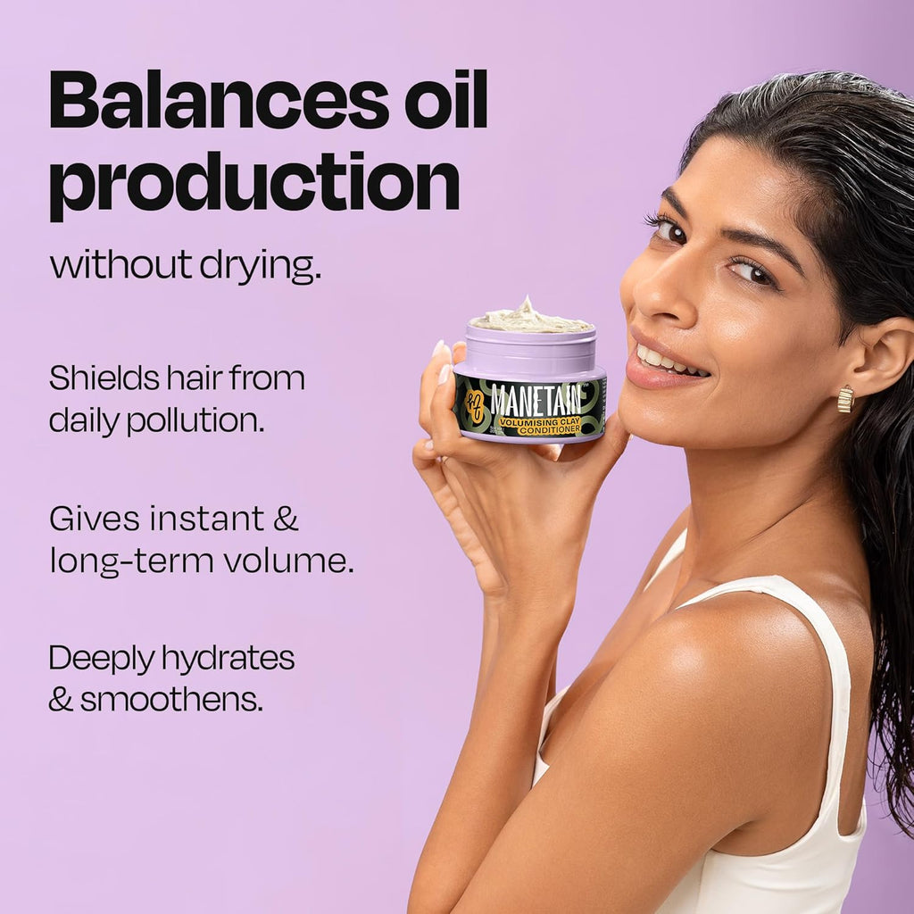 MANETAIN Volumising Clay Conditioner 200gm for Curly & Wavy Hair | Oil Control & Detoxifying Formula for Frizzy Hair with Manicouagan Clay & BIOVOLUME™ | Lightweight, CG-Friendly Hair Conditioner