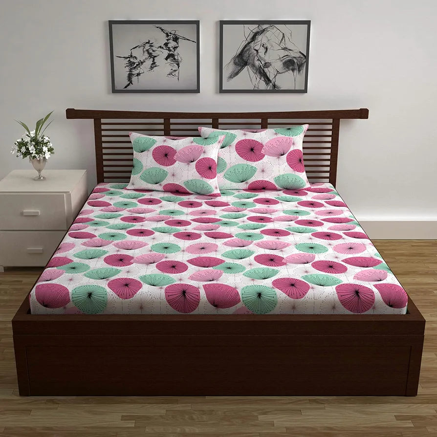 Divine Casa 144 TC Super Soft 100% Cotton Bedsheet for Double Bed  144 Thread Count Floral Colour Rose Pink
