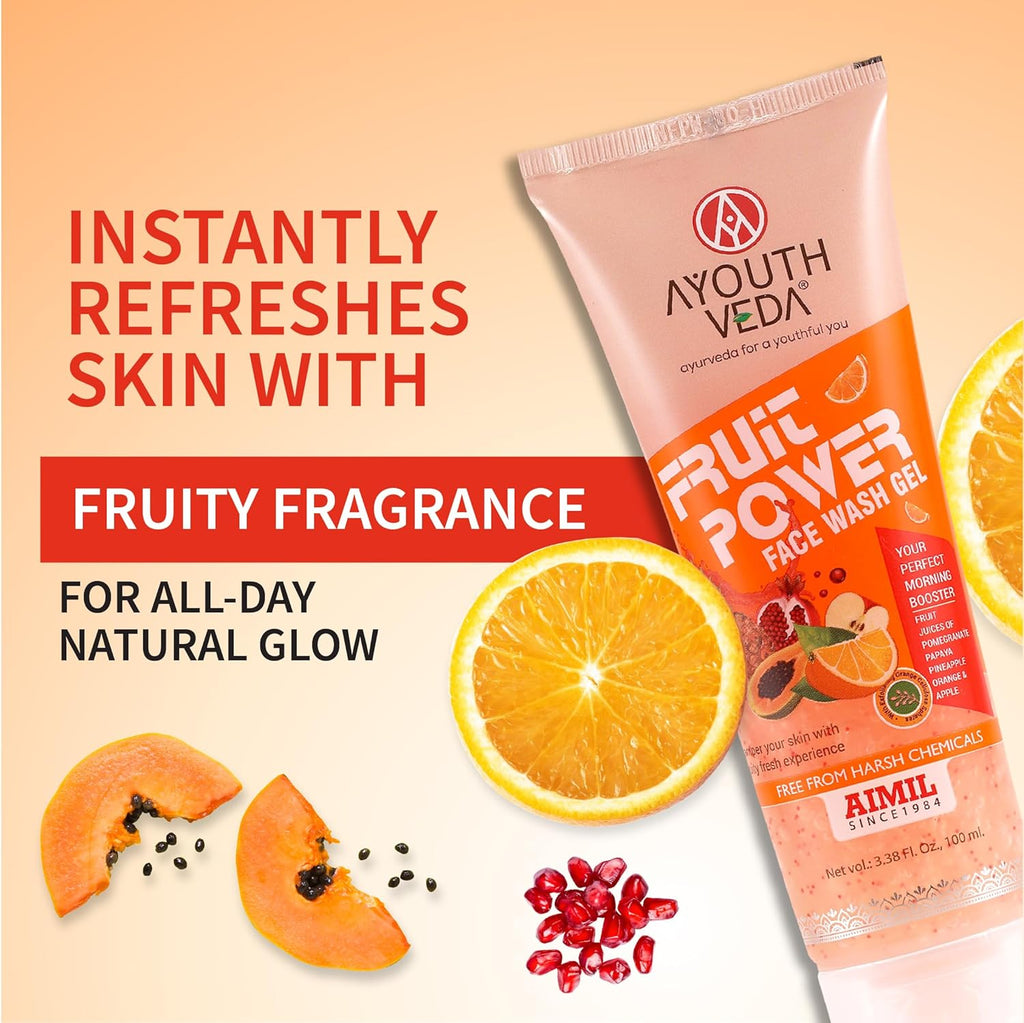 Ayouthveda Fruit Power Brightening Gel Face Wash | For Glowing Skin, Reduce Dark Spot & Blemishes | With Vitamins A, C & Antioxidants | 100ml (Pack of 1)