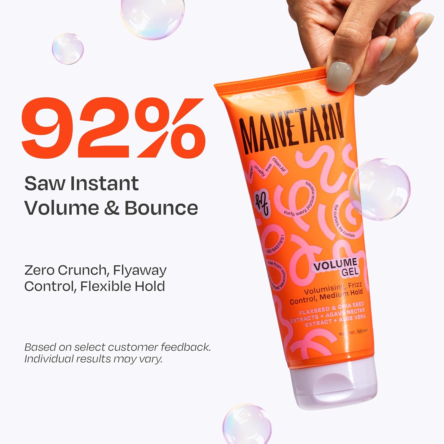 MANETAIN Volume Curl Gel 50ml for Curly & Wavy Hair | Flaxseed Curl Defining Gel with Medium Hold | Anti-Frizz & Moisturizing Styling Gel | Lightweight, CG-Friendly Hair Gel for Defined Curls