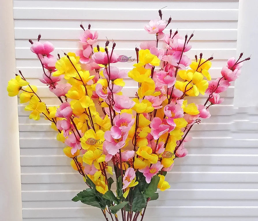 Artificial Flowers Bunch for Decoration Cherry Blossom Ideal for Vase Without Vase Yellow Pink