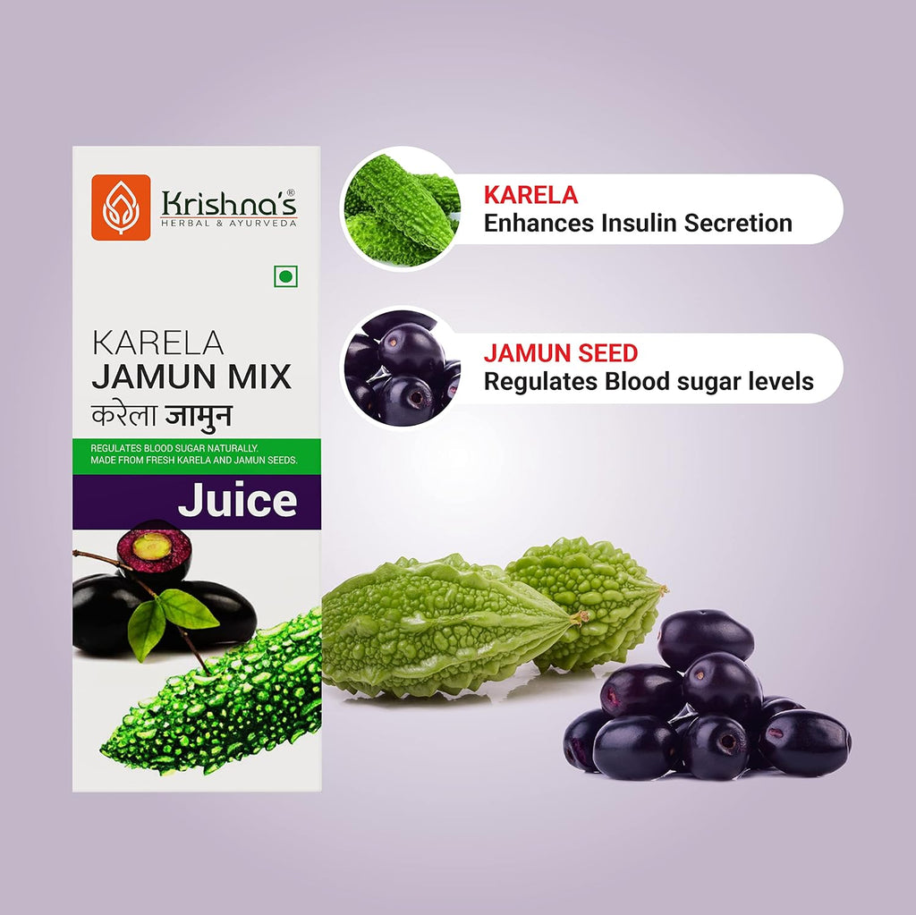 Krishna's Karela Jamun Mix Juice - 1000 ml | Fresh Karela & Jamun Seed | Ayurevedic Formulation to maintain Sugar Level | Enriched with Vitamin C - Vitamin A| Sugar free Juice with No Added Color or Flavour
