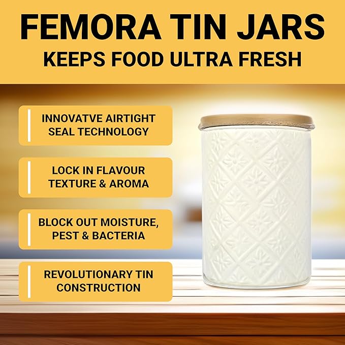 Femora Kitchen Storage Jars Tin Jar With Wooden Lid Air Tight Jar | 900 Ml | Pack of 1