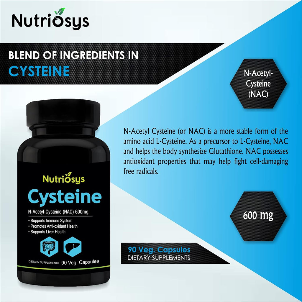 Nutriosys Cysteine 600mg (90 Veg Capsules), Supports immune system
