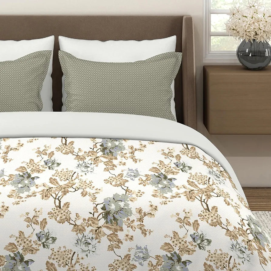 Layers Illuminating Homes Cotton Bedsheet Set for All Seasons Lightweight 144 TC Queen Size Brown Grey Floral